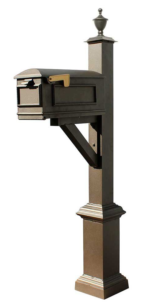 Westhaven System with Lewiston Mailbox, Square Base & Urn Finial in (Bronze)