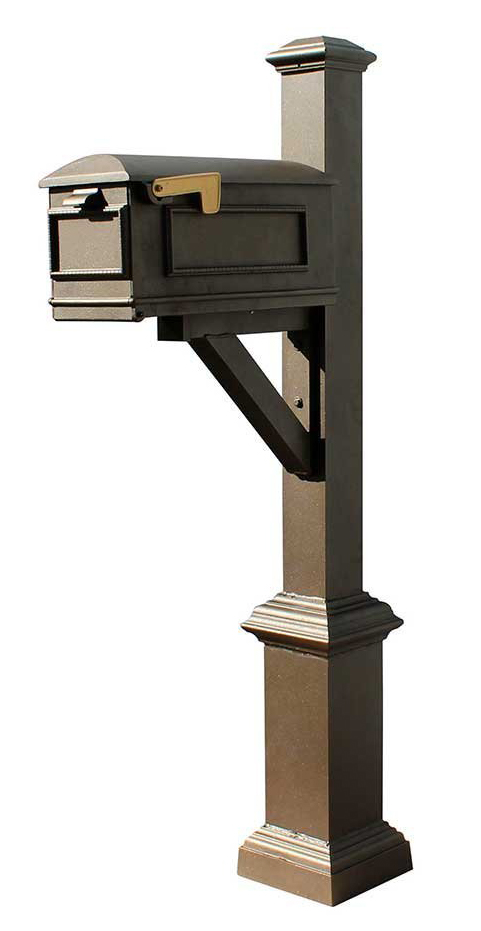 Westhaven System with Lewiston Mailbox, Square Base & Pyramid Finial in (Bronze)