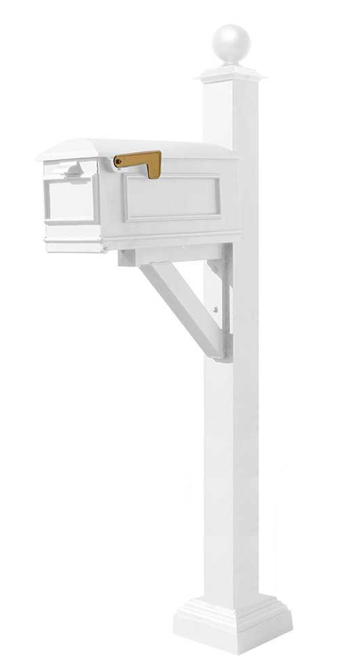 Westhaven System with Lewiston Mailbox, Square Collar & Large Ball Finial in (White)