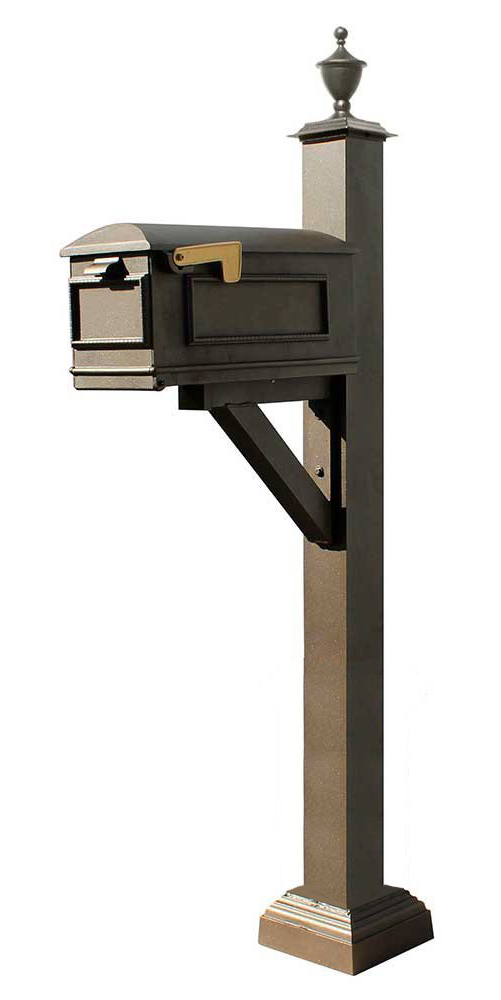 Westhaven System with Lewiston Mailbox, Square Collar & Urn Finial in (Bronze)