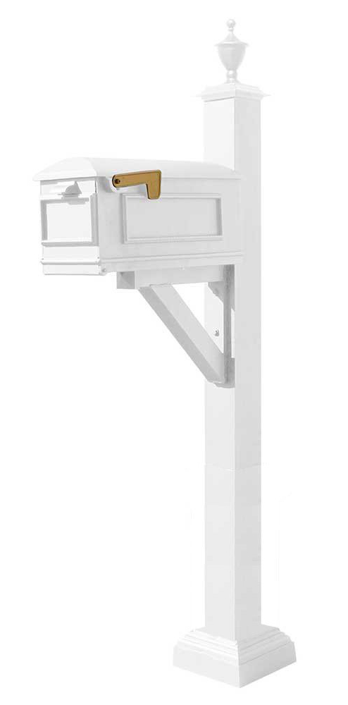 Westhaven System with Lewiston Mailbox, Square Collar & Urn Finial in (White)