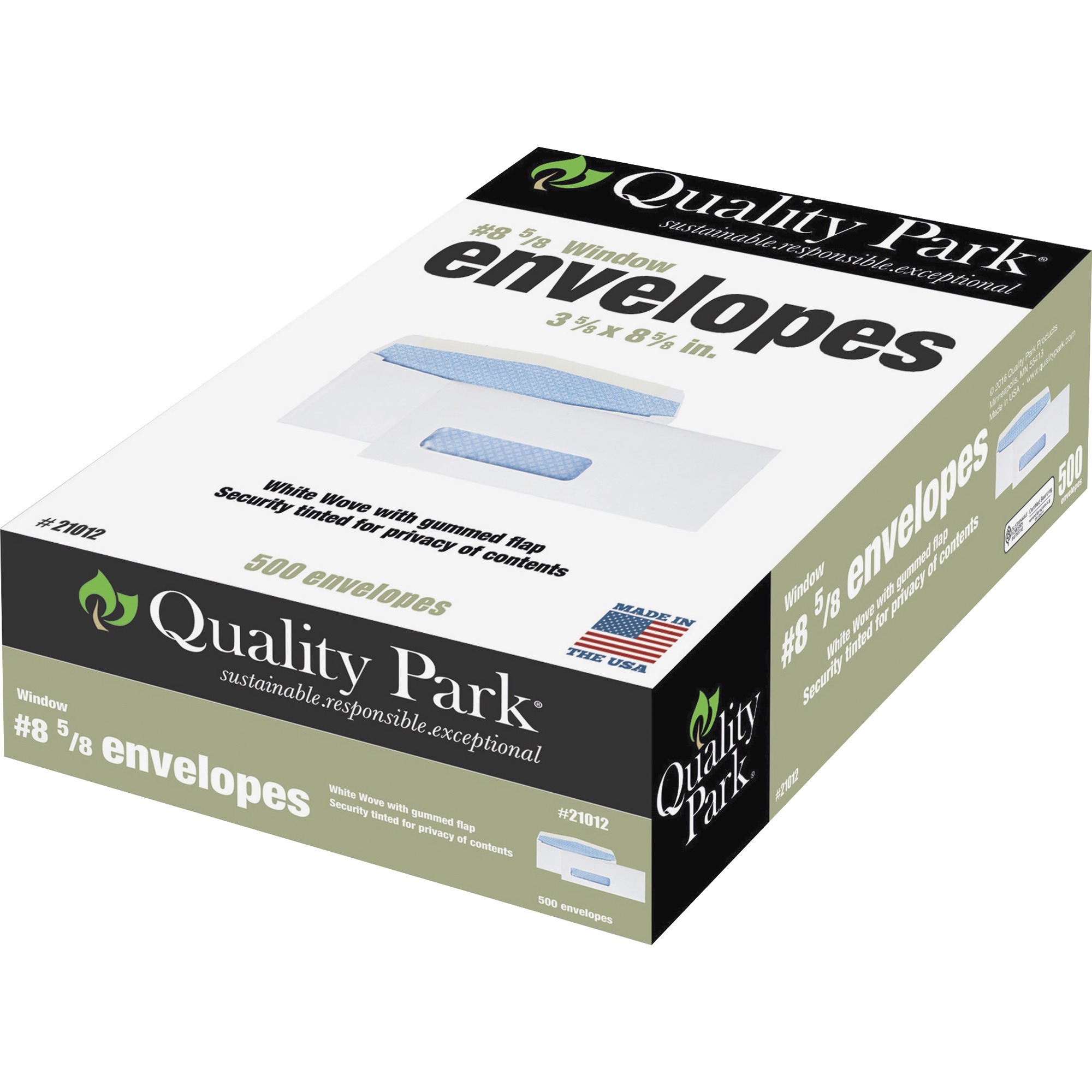 Quality Park Check Window Side Seam Tint Envelopes - Single Window - #8 5/8 - 3 5/8" Width x 8 5/8" Length - 24 lb - Gummed - Wo