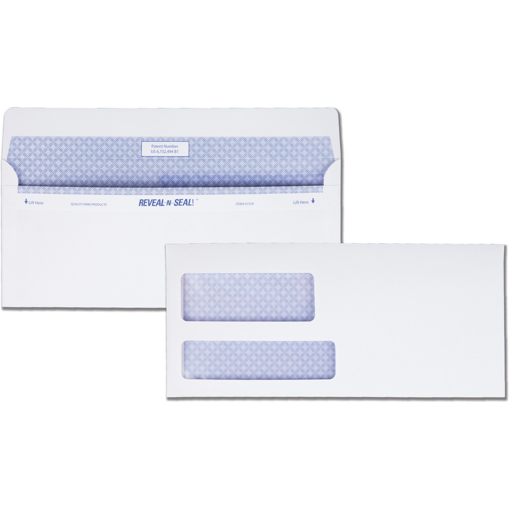 Quality Park Reveal-n-Seal Double Window Envelopes - Double Window - #9 - 8 7/8" Width x 3 7/8" Length - 24 lb - 500 / Box - Whi