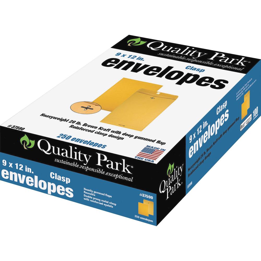 Quality Park Clasp Envelopes with Dispenser - Clasp - #90 - 9" Width x 12" Length - 28 lb - Clasp - Kraft - 250 / Box - Kraft