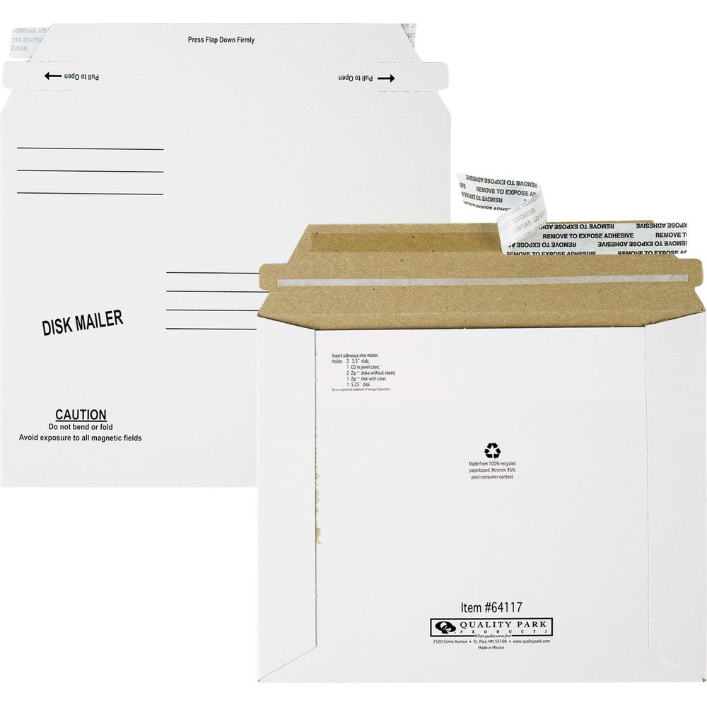 Quality Park Economy Disk/CD Mailers - Disc/Diskette - 7 1/2" Width x 6 1/8" Length - Self-sealing - Paperboard - 100 / Carton -