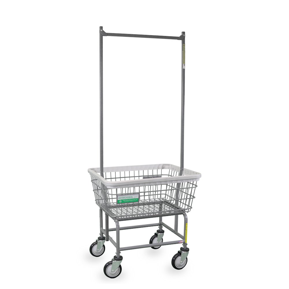 Antimicrobial Laundry Cart w/ Double Pole Rack