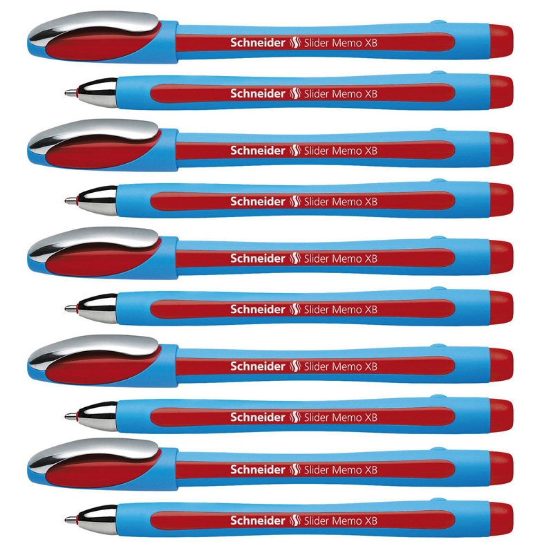 Slider Memo Ballpoint Pen, Viscoglide Ink, 1.4 mm, Red, Pack of 10