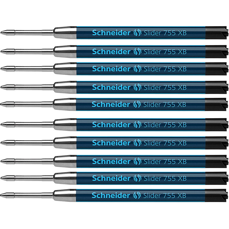 Slider 755 XB Ballpoint Pen Refill, Viscoglide Ink, Black, Pack of 10