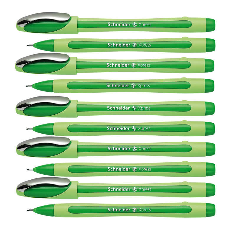 Xpress Fineliner Pen, Fiber Tip, 0.8 mm, Green, Pack of 10
