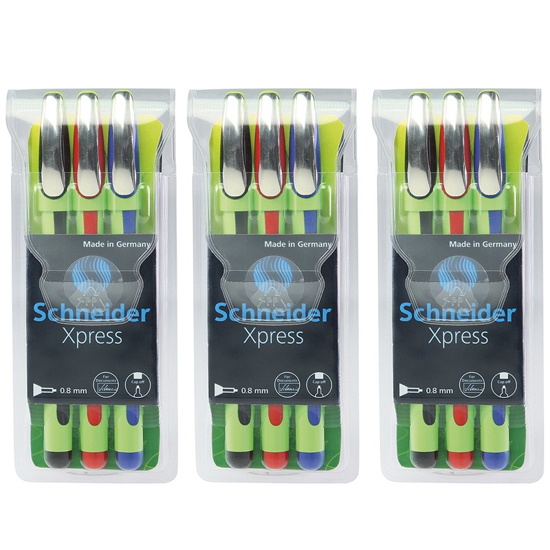 Xpress Fineliner Pen, Fiber Tip, 0.8 mm, 3 Colors Per Pack, 3 Packs