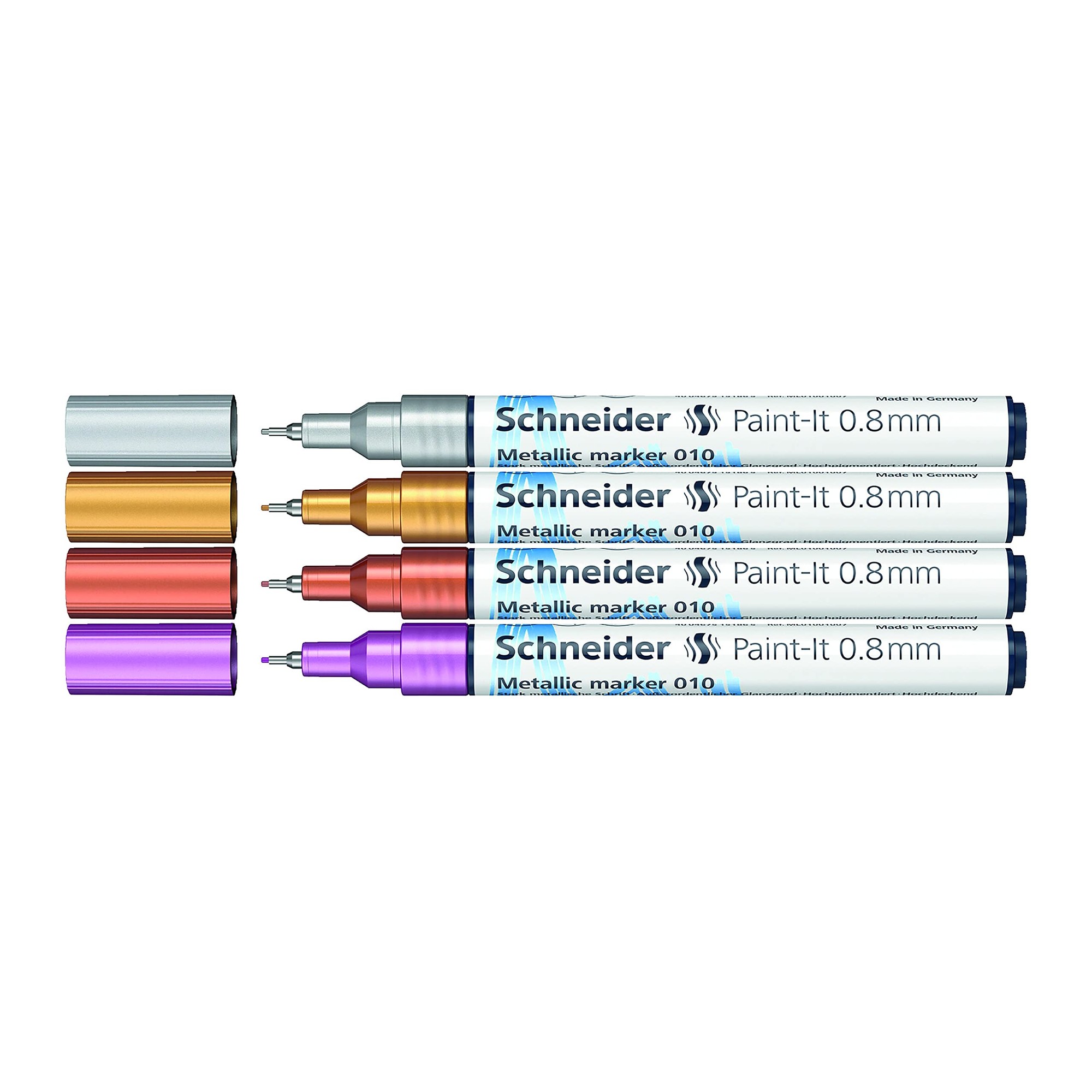 Paint-It 010 Metallic Markers, 0.8 mm Tip, 4 Assorted Primary Colors