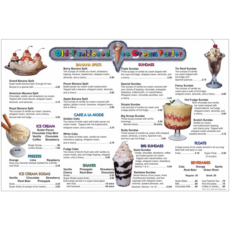 Menu Math: Old-Fashioned Ice Cream Parlor, 6 Extra Menus