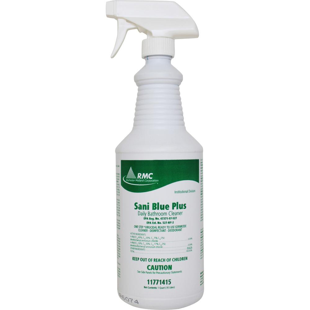 RMC Sani Blue Plus Bathroom Cleaner - Ready-To-Use Spray - 32 fl oz (1 quart) - Fresh Scent - 12 / Carton - Blue