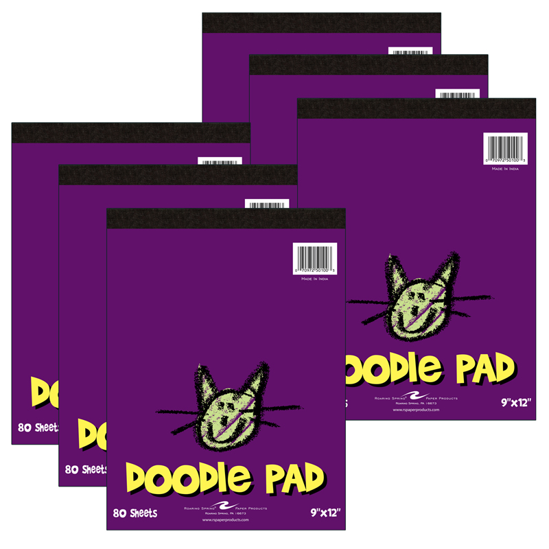 Kid's Doodle Pad, 9" x 12", 80 Sheets, Pack of 6