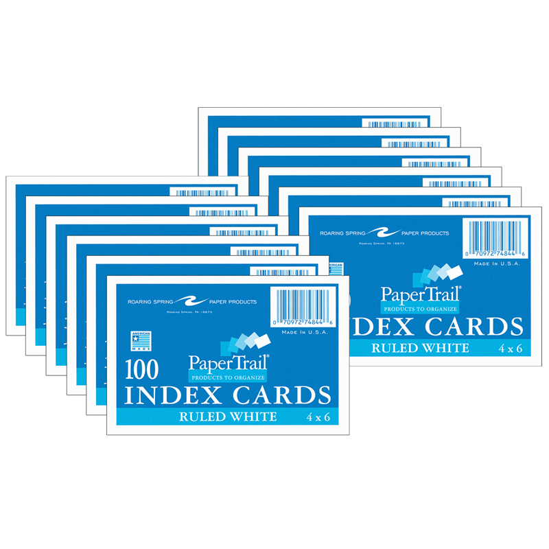 Index Cards, 4" x 6", Ruled, 100 Per Pack, 12 Packs