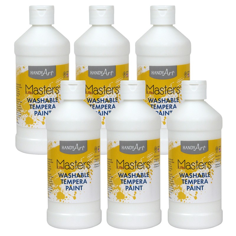 Little Masters Washable Tempera Paint, White, 16 oz., Pack of 6