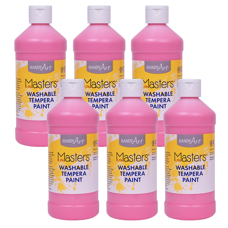 Little Masters Washable Tempera Paint, Pink, 16 oz., Pack of 6