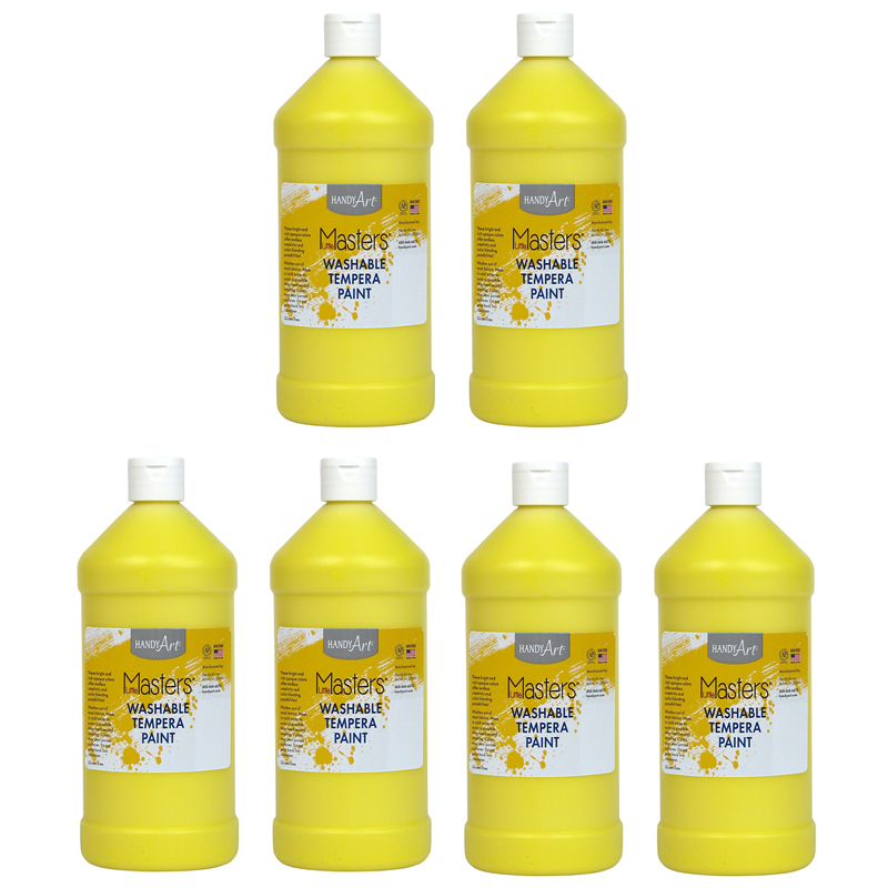Little Masters Washable Tempera Paint, Yellow, 32 oz., Pack of 6