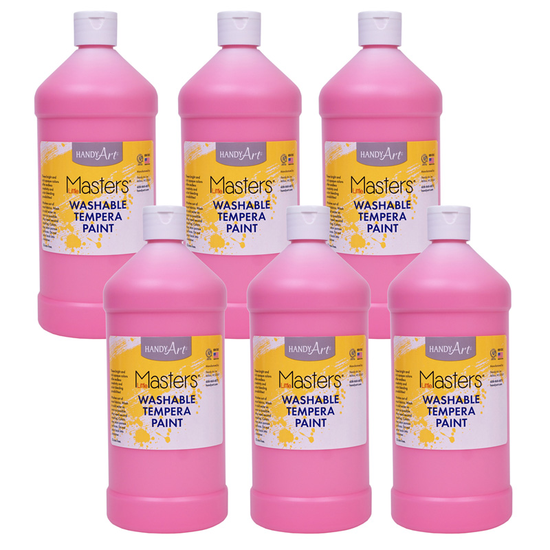 Little Masters Washable Tempera Paint, Pink, 32 oz., Pack of 6