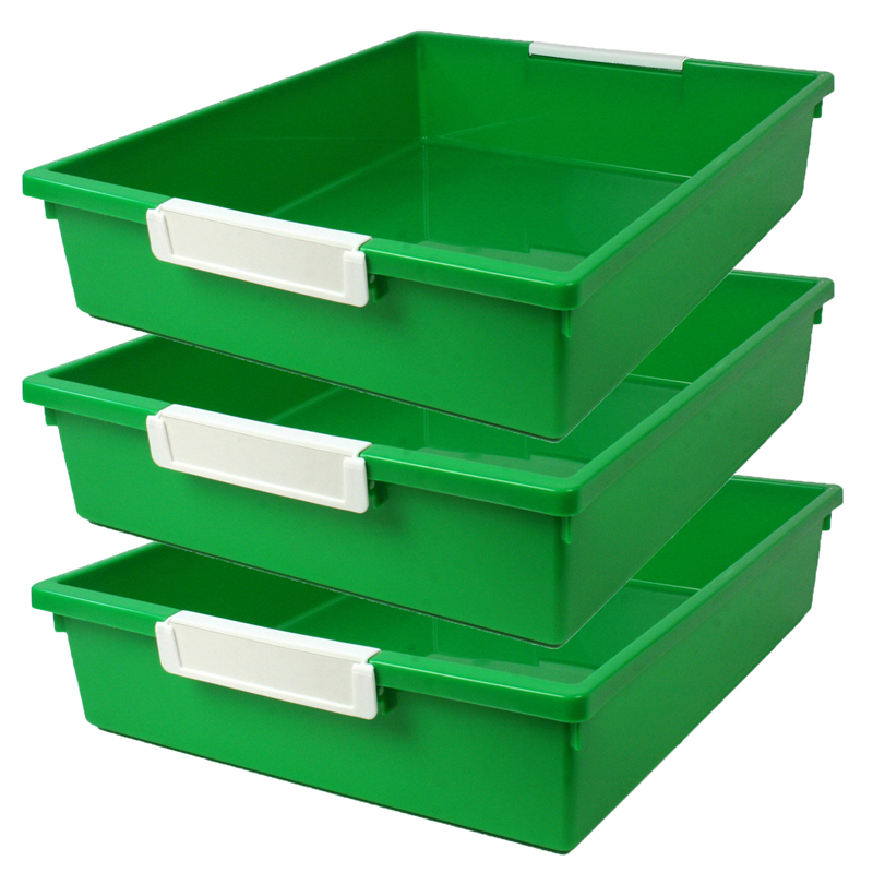 Tattle Tray with Label Holder, 6 QT, Green, Pack of 3