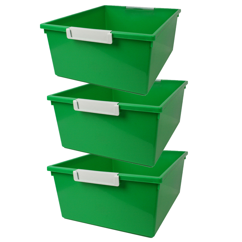 Tattle Tray with Label Holder, 12 QT, Green, Pack of 3
