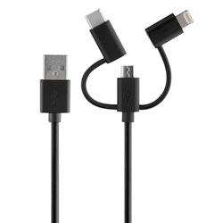 4 ft 3-in-1 Charging Cable Black