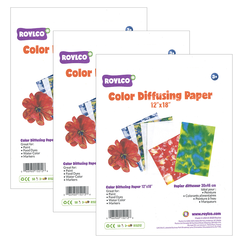 Color Diffusing Paper, 12" x 18", 50 Sheets Per Pack, 3 Packs