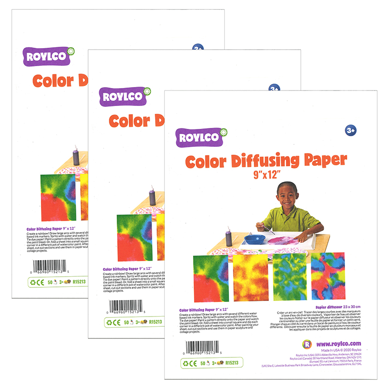 Color Diffusing Paper, 9" x 12", 50 Sheets Per Pack, 3 Packs