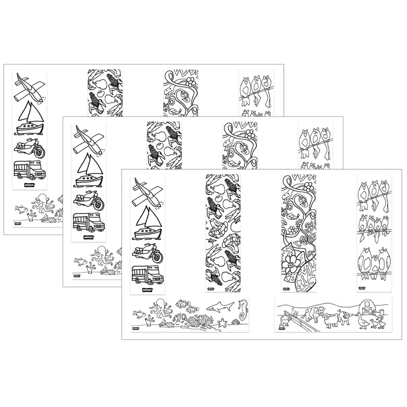 Color-In Bookmarks, 2-1/2" x 7", 6 Designs, 96 Per Pack, 3 Packs