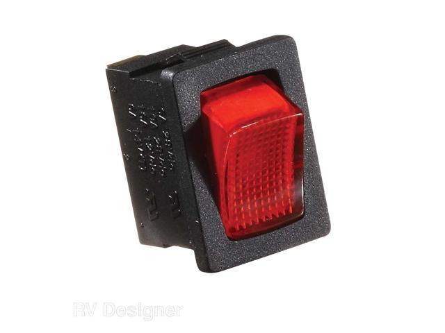 Black W/Red Rocker Switch, 20 A, Illuminated Rocker On/Off - Spst - Cut-Out .519