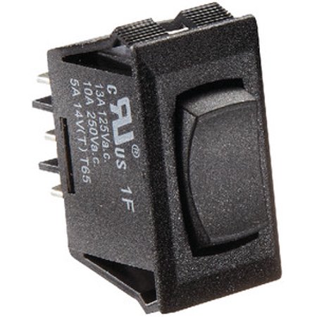 Black Rocker Switch, 10 A, Momentary On/Off/Momentary On - Spdt - Cut-Out .550In