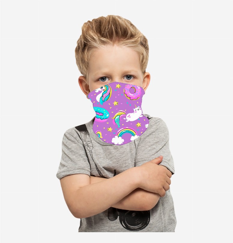 Cooling Neck Gaiter/Balaclava/Magic Scarf Headband & Face Mask For Kids - Flexible Pink Unicorn/Donuts