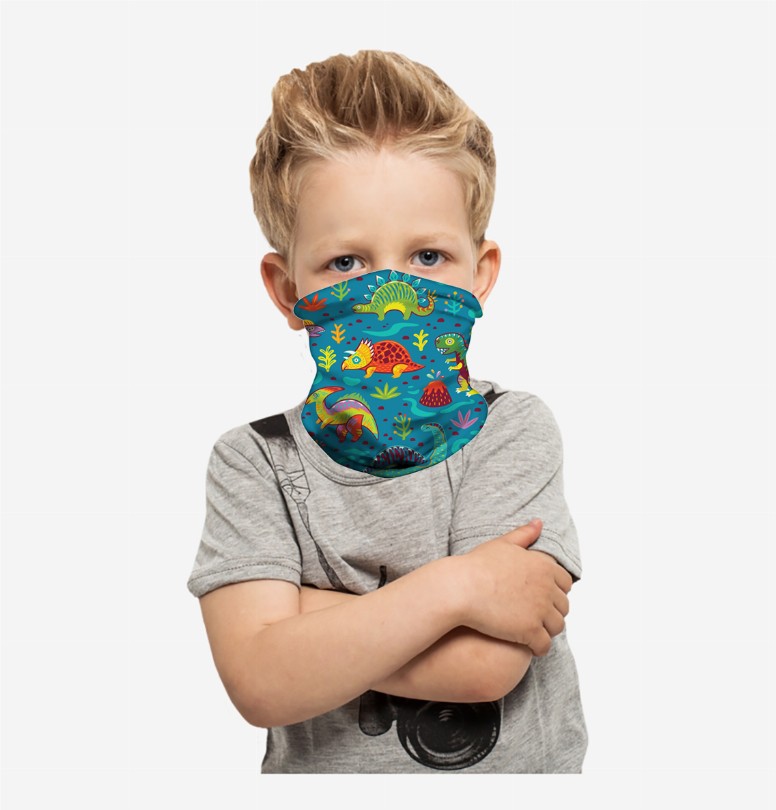 Cooling Neck Gaiter/Balaclava/Magic Scarf Headband & Face Mask For Kids - Flexible Green Dinosaurs