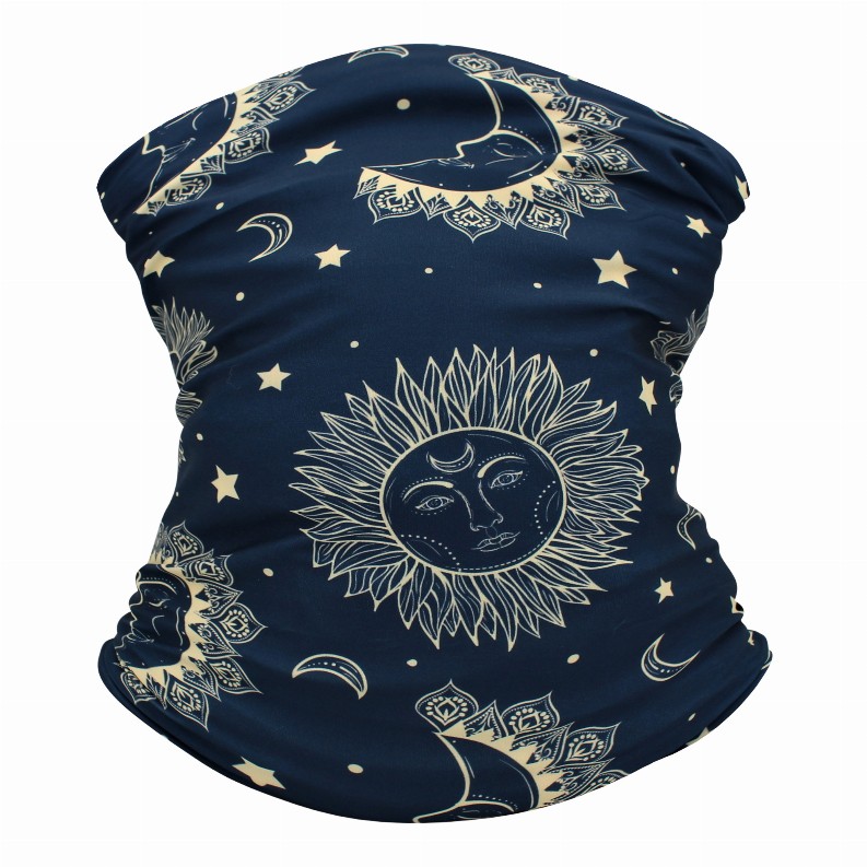 Cooling Neck Gaiter/Balaclava/Magic Scarf Headband & Face Mask for Men, Women - Flexible Sun, Moon & Stars