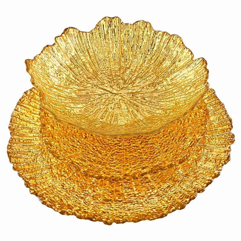CORAL 12PCS Gilded Glass Dinner Plate Set
