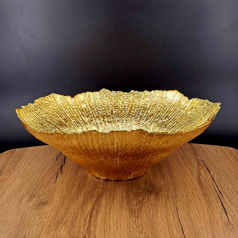 CORAL Gilded Glass Centerpiece Bowl - 14" Gold