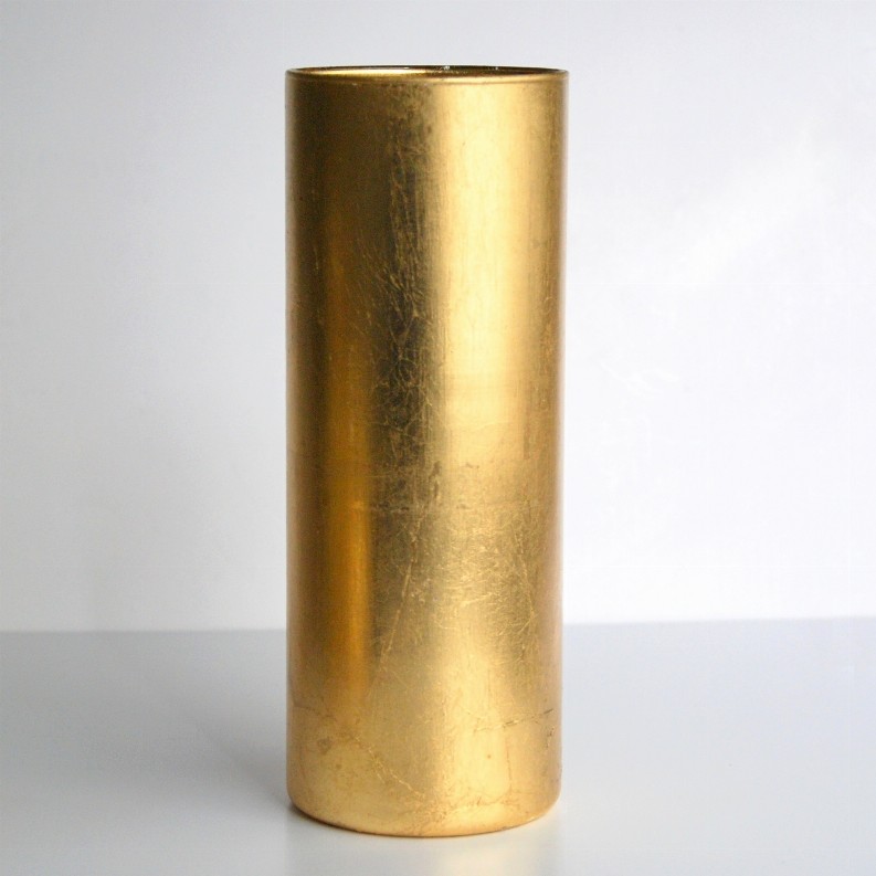 GILT Gilded Glass Cylinder Vase - 10" Gold
