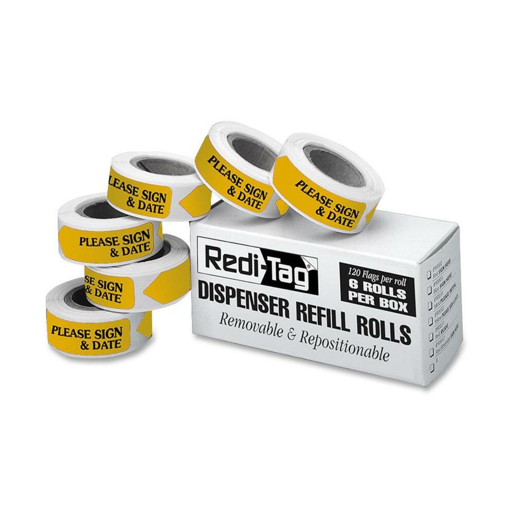 Redi-Tag Sign/Date Tags Refills - 720 x Yellow - 1.88" x 0.56" - Arrow - "Please Sign & Date" - Yellow - Removable, Self-adhesiv
