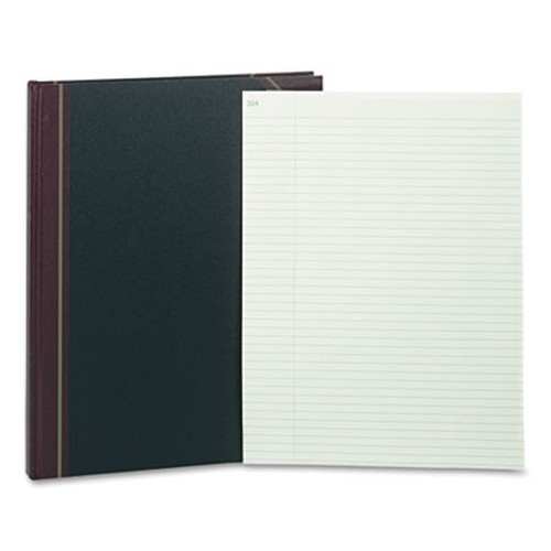 Rediform Texhide Cover Record Books with Margin - 300 Sheet(s) - Thread Sewn - 11.25" x 14.25" Sheet Size - Black - Green Sheet(