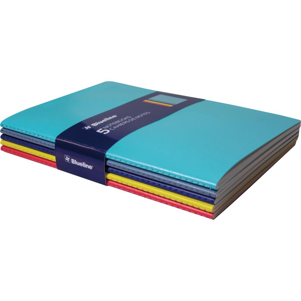 Rediform Blueline 5 Notebooks Pack - 64 Pages - Sewn - 5 3/4" x 8 1/4" - Assorted Cover - Soft Cover, Flexible Cover, Bleed Resi