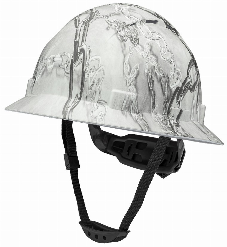 Full Brim Vented Hard Hat Construction OSHA Safety Helmet 6 Point Ratcheting System | Meets ANSI Z89.1 - Shiny Grey Chain
