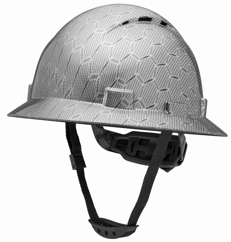 Full Brim Vented Hard Hat Construction OSHA Safety Helmet 6 Point Ratcheting System | Meets ANSI Z89.1 - Shiny Grey Honeycomb