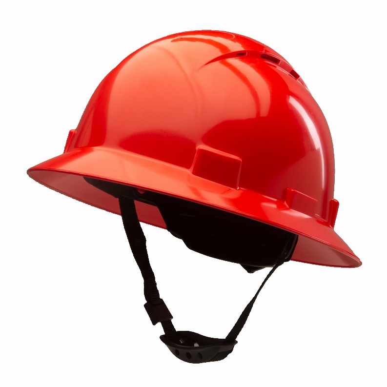 Full Brim Vented Hard Hat Construction OSHA Safety Helmet 6 Point Ratcheting System | Meets ANSI Z89.1 - Solid Shiny Red