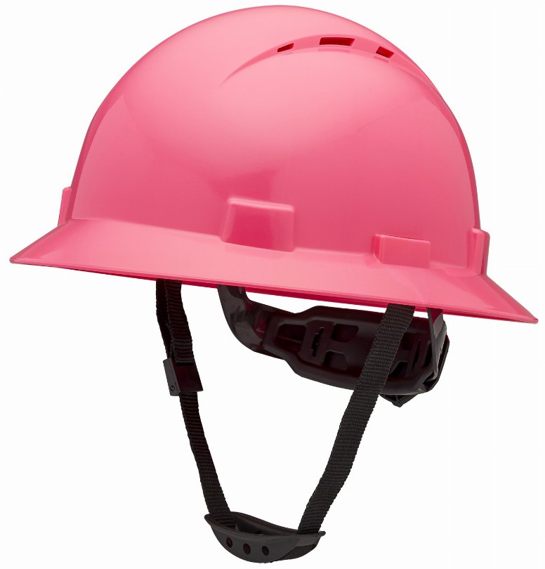 Full Brim Vented Hard Hat Construction OSHA Safety Helmet 6 Point Ratcheting System | Meets ANSI Z89.1 - Solid Shiny Pink