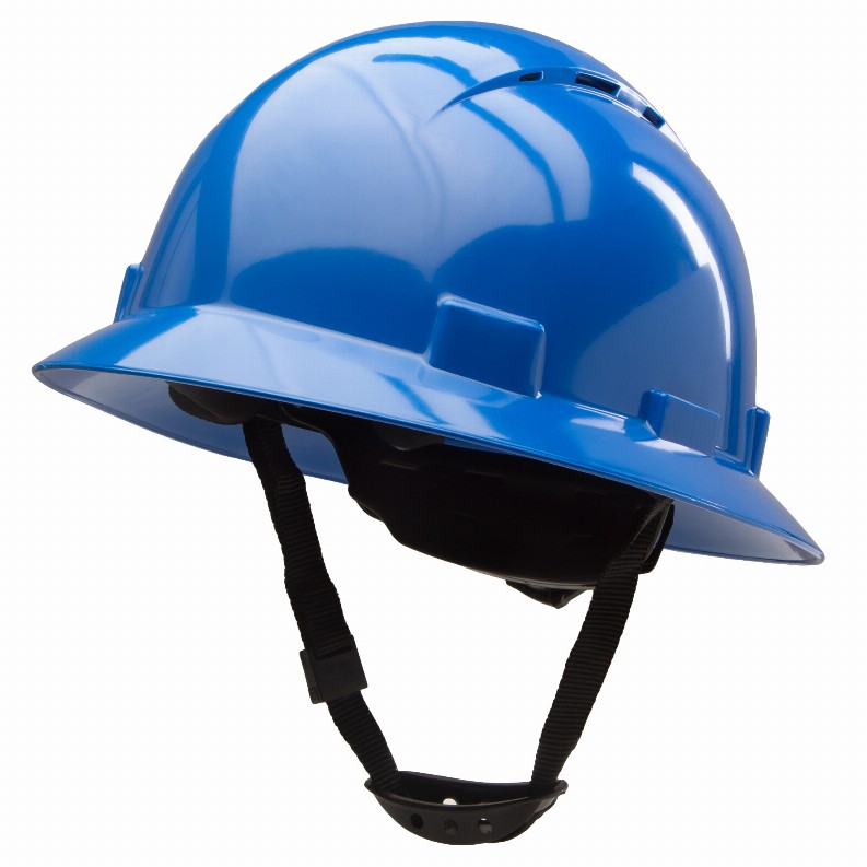 Full Brim Vented Hard Hat Construction OSHA Safety Helmet 6 Point Ratcheting System | Meets ANSI Z89.1 - Solid Shiny Blue