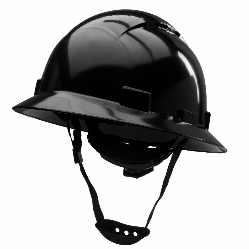 Full Brim Vented Hard Hat Construction OSHA Safety Helmet 6 Point Ratcheting System | Meets ANSI Z89.1 - Solid Shiny Black