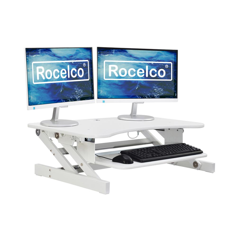 Rocelco 37.5" Deluxe Height Adjustable Standing Desk Converter - Quick Sit Stand Up Dual Monitor Riser - Gas Spring Assist Compu