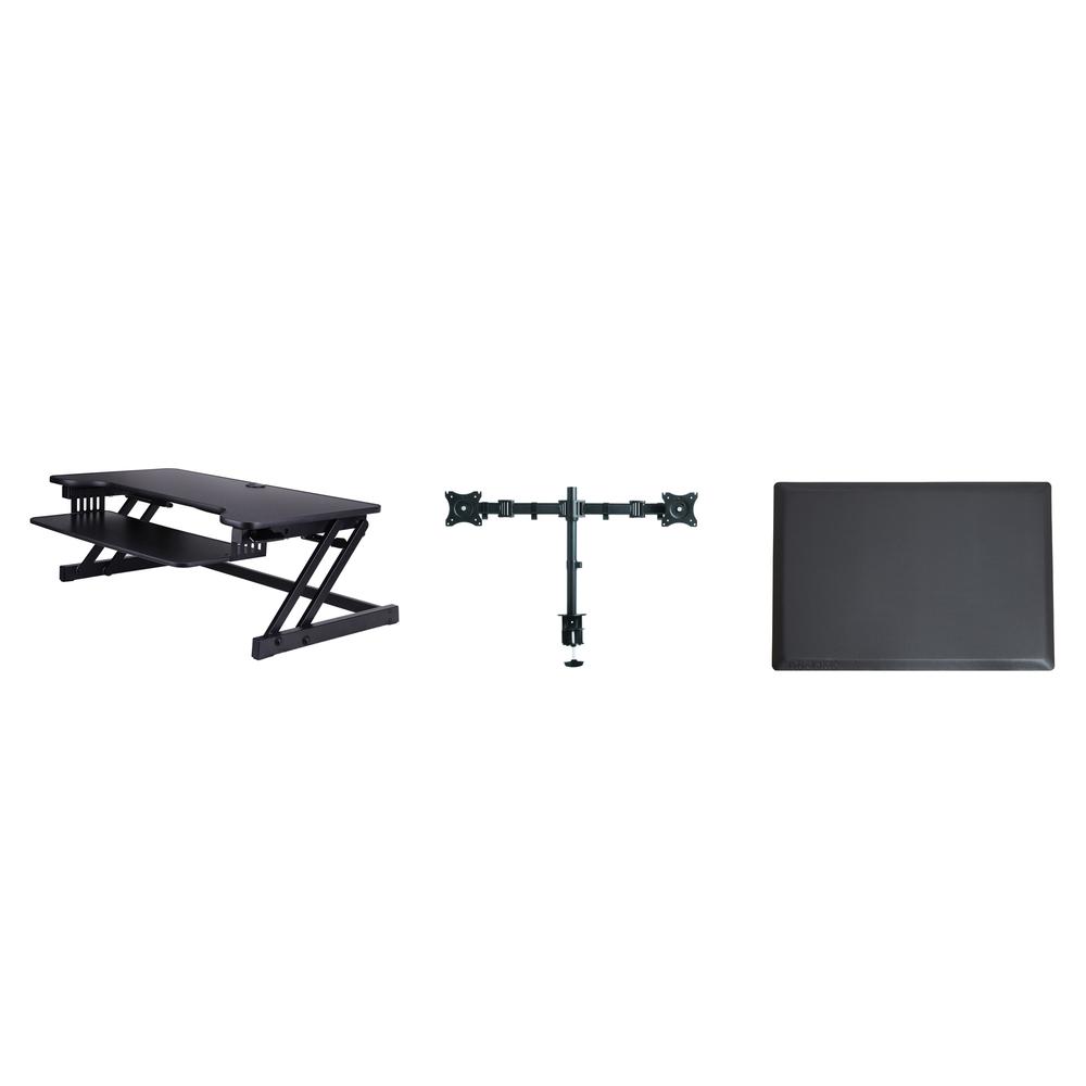 Rocelco 37.5" Deluxe Height Adjustable Standing Desk Converter with Dual Monitor Mount and Anti Fatigue Mat BUNDLE - Sit Stand U