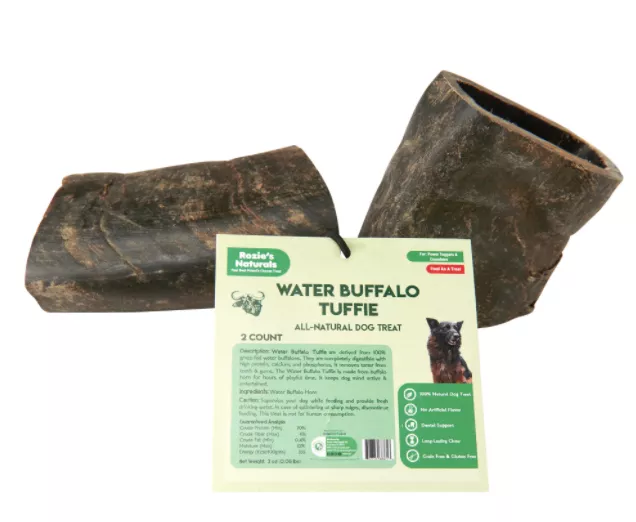 WATER BUFFALO HORN TUFFIE- 100% Natural Dog Treat & Chews, Grain-Free, Gluten-Free, Dog Chewing Dental Toys, 2 COUNT, 7.5 oz