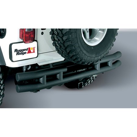 (2 BOXES) REAR TUBE BUMPER WITH HITCH, BLACK TEXTURED, 87-06 JEEP WRANGLER/UNLIM